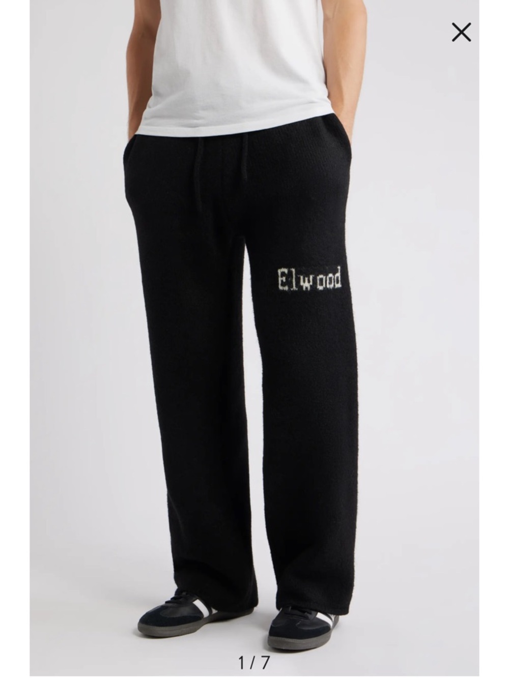 Elwood Intarsia Logo Baggy Sweatpants Medium Black Wool Blend